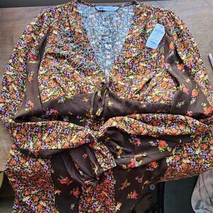 NWT Floral patchwork long-sleeved sz.L dress.